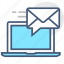 communication, email, envelope, inbox, laptop, receive, send 