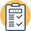 checklist, clipboard, document, index, questionnaire 