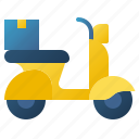 courier, delivery, logistics, motorcycle, package box, scooter, shipping