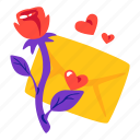mail, envelope, rose, love, heart