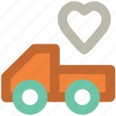 carry van, gift, heart sign, love shipment, present, someone special, truck loading 