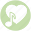 heart, love, music note, musical, note, romantic music, romantic song 