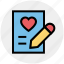 document, heart, list, love, paper, pencil, writing 