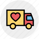 delivery, gift, heart, shipping, transport, truck, valentine