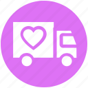 delivery, gift, heart, shipping, transport, truck, valentine