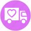 delivery, gift, heart, shipping, transport, truck, valentine 