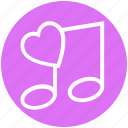 heart, love, music note, musical, quaver, romantic music, romantic song 