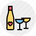 alcoholic drink, beverage, bottle with heart, drink, glass, heart, wine