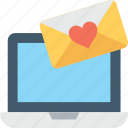 envelope, heart, laptop, love letter, love message