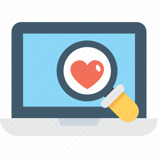 Find partner, laptop, magnifier, online partner, searching love icon - Download on Iconfinder