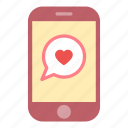bubble, heart, love, message, smartphone