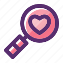 heart, heart search, magnifier, magnifying, search, valentine, valentine day