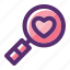 heart, heart search, magnifier, magnifying, search, valentine, valentine day 