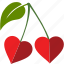 cherrys, fruit, green, heart, leaves, love, nature 