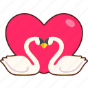swan, two, heart, sign, love, valentine, wedding, sticker, cute