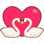 swan, two, heart, sign, love, valentine, wedding, sticker, cute 