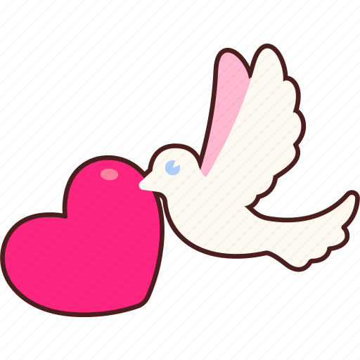 Bird, flying, with, heart, love, valentine, wedding sticker - Download on Iconfinder