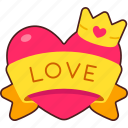 heart, ribbon, love, crown, valentine, wedding, sticker, cute