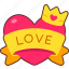 heart, ribbon, love, crown, valentine, wedding, sticker, cute 