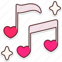 two, music, notes, heart, love, valentine, wedding, sticker, cute