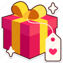 gift, box, heart, tag, love, valentine, wedding, sticker, cute