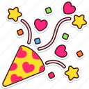 party, popper, cone, love, valentine, wedding, sticker, cute