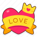 heart, ribbon, love, crown, valentine, wedding, sticker, cute
