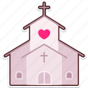church, heart, love, valentine, wedding, sticker, cute