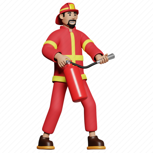Firefighter, firefighting, fireman, extinguisher, emergency, job profession, worker 3D illustration - Download on Iconfinder