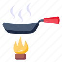 pan, cooking pan, food preparation, flame, fire