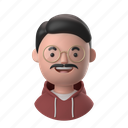 avatars, accounts, man, male, people, person, glasses, moustache, mustache, hairstyle, hoodie 