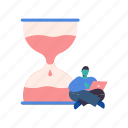 man, male, person, hourglass, time, timer, deadline, laptop, computer
