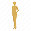 business, cartoon, fashion, gold, isometric, mannequin, woman