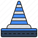 construction cone, pylon, blockade, road cone, hurdle