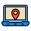 map, flat, line, location, navigation, pin, laptop