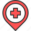 cross, doctor, health, hospital, location, map, pin 