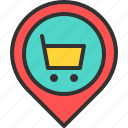 cart, location, mall, map, pin, shop, shopping