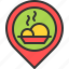 eat, food, location, map, meal, pin, restaurant 