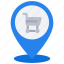 shop, pin, travel, cart, trolley, location