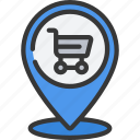 shop, pin, travel, cart, trolley, location