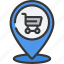 shop, pin, travel, cart, trolley, location 