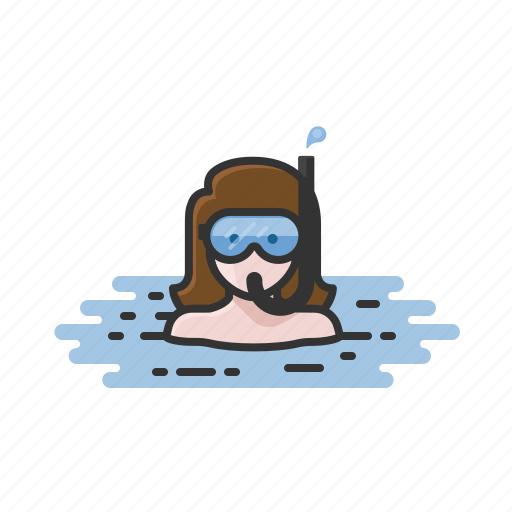 Brunette, snorkel, snorkeling, swim, swimming, woman icon - Download on Iconfinder