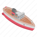 boat, cartoon, isometric, marine, ship, silhouette, water