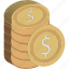 cash, coins stack, currency coins, dollar coins, money 