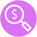 dollar, magnifier, magnifying glass, search, searching tool, zoom
