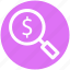 dollar, magnifier, magnifying glass, search, searching tool, zoom 