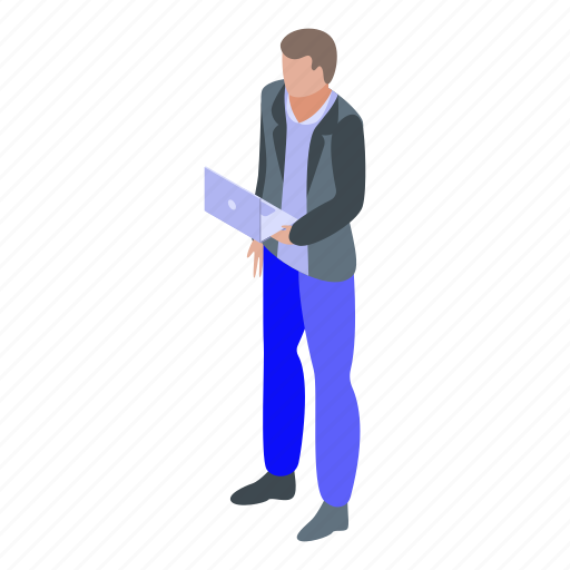 Boy, business, cartoon, computer, flower, isometric, laptop icon - Download on Iconfinder