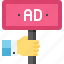 ad, advertisement, advertising, hand, marketing, promotion, board 