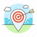 aim, arrow, consumer, location, market, marketing, pin, place, target