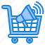 advertising, cart, commerce, marketing, megaphone, shopping 